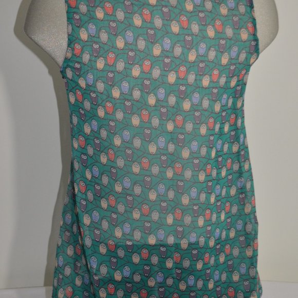 Blue Bird Sheer Green Owl Print Sheer Tank Pocket - Picture 6 of 10